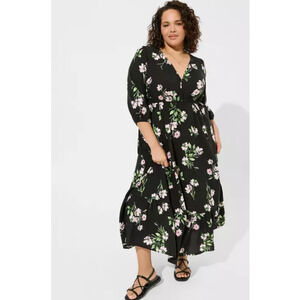 Torrid NWT Maxi Challis Tiered V Neck Dress TomatoGirl SoftGirl Women's 4X